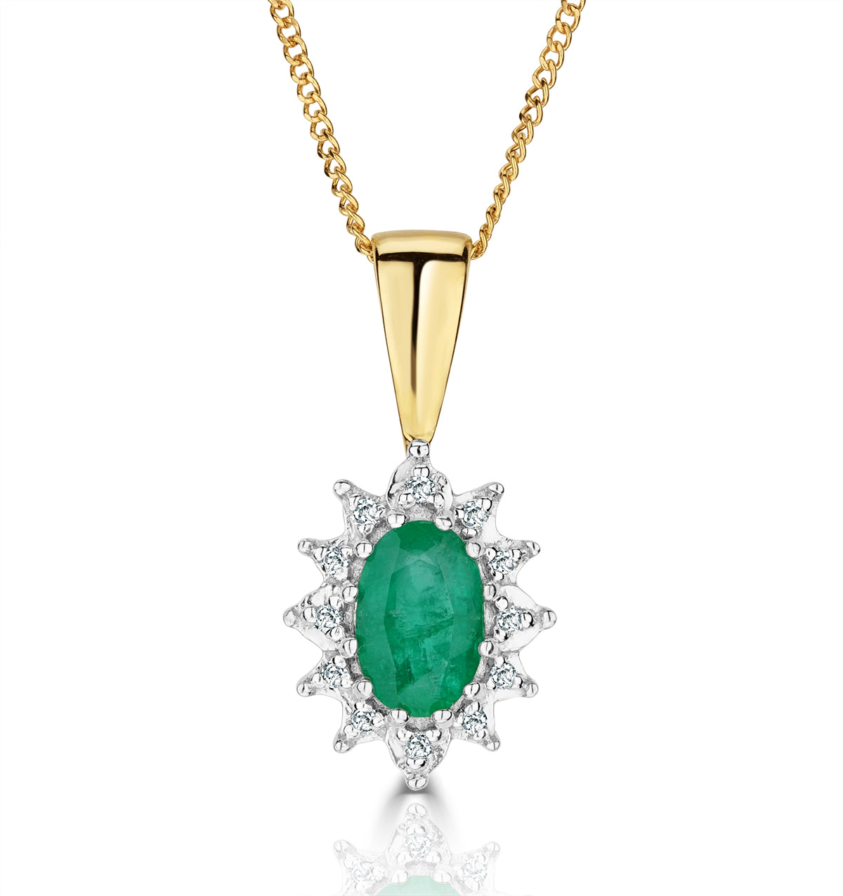 Emerald 0.43CT And Diamond 9K Yellow Gold Pendant Necklace
